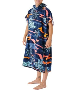 RIP CURL COMBO PRINT HOODED TOWEL BLACK BLUE -Salty Crew Shop rip curl combo print poncho in spugna black blue 4