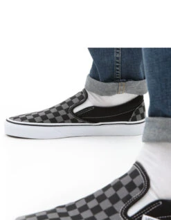 VANS CHECKERBOARD CLASSIC SLIP-ON SHOES BLACK PEWTER -Salty Crew Shop vans scarpe classic slip on black pewter checkerboard 2