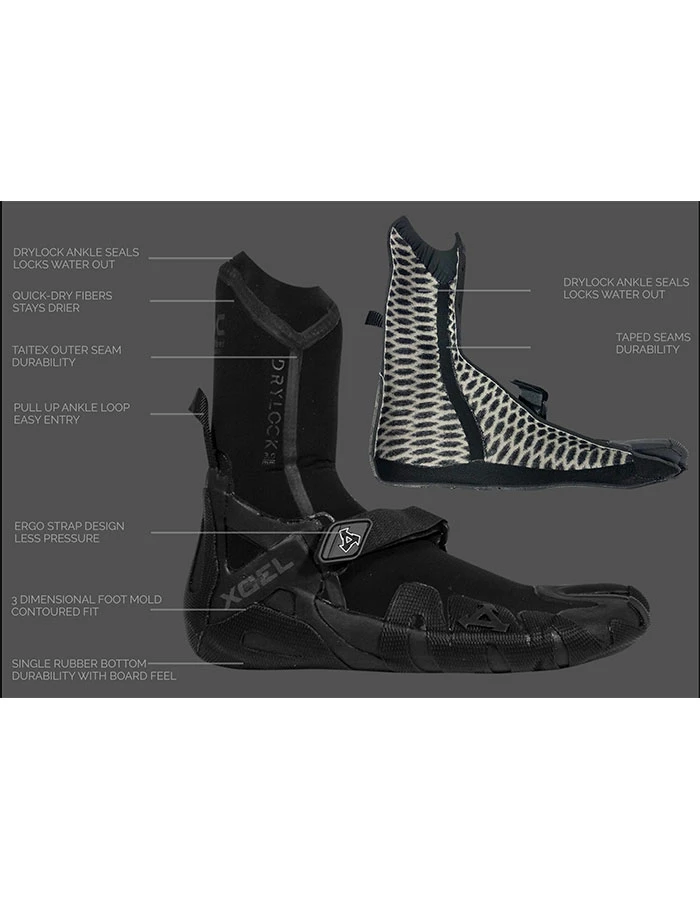 XCEL DRYLOCK 5MM SPLIT TOE BOOTS BLACK GREY 2 XCEL DRYLOCK 5MM SPLIT TOE BOOTS BLACK GREY - Image 2